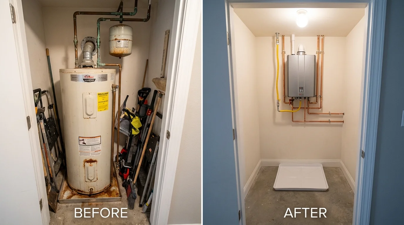 Tank water heater versus wall-mounted tankless unit comparison for Plainview, NY homeowners